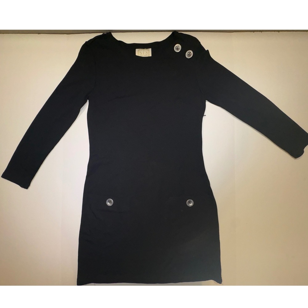 Sail to Sable Womens Black Button Accent Long Sleeve Shift Dress XS STS